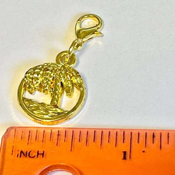 Palm Tree Charm Clip On Gold Plated Zipper Pull For Purse Backpack Bracelet - Picture 7 of 8